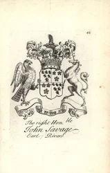 Wappen und Wappenschild des hochadligen John Savage, 5. Earl of Rivers