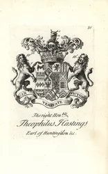 Wappen und Wappenschild des hochadeligen Theophilus Hastings, 9. Graf von Huntingdon