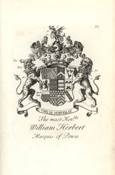 Wappen und Kamm des hochgeehrten William Herbert, 2. Marquess of Powis