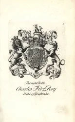 Wappen und Kamm des hochadligen Charles FitzRoy, 2. Herzog von Grafton
