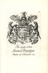 Wappen und Wappenschild des hochadligen James Brydges, Herzog von Chandos