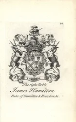 Wappen und Wappenschild des hochadligen James Hamilton, 5. Herzog von Hamilton und Brandon