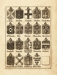 Wappen der Bischöfe von Bath & Wells, Bristol, Carlisle, Chester, Chichester, etc