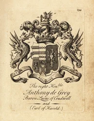 Wappen des Hochwohlgeborenen Anthony de Grey, 3. Baron Lucas of Crudwell und Earl of Harold