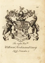 Wappen des Hochwohlgeborenen William Ferdinand Carey, 8. Baron Hundsen, Lord Hunsdon