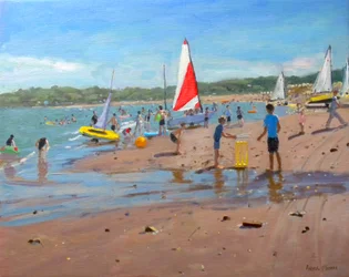Cricket und rot-weißes Segel, Abersoch, 2011