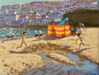 Orange und gelber Windschutz, St Ives