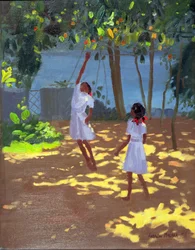 Nach Orangen greifen, Bentota, Sri Lanka, 1998