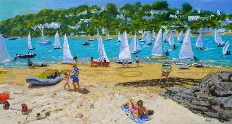 Salcombe Regatta und Staffelei des Künstlers, 2023