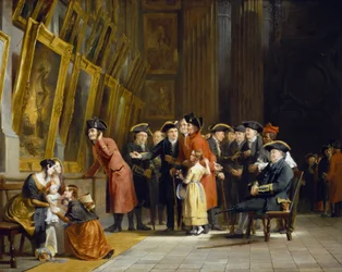 Ein Treffen von Veteranen der britischen Armee und Marine, die unter Horatio Nelson (1758-1805) dienten: Chelsea-Bewohner (in Rot gekleidet) und Greenwich Hospital (in Blau gekleidet) besuchen die Marine-Gemäldegalerie im Greenwich Hospital