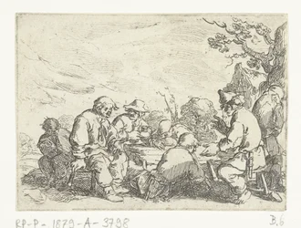 Trinkende Bauern an einem Tisch