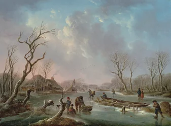 Schlittschuhläufer auf einem zugefrorenen Fluss
