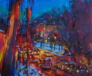 Geschäftige Winterstadt Nacht
