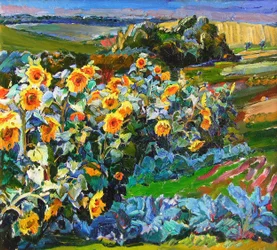 Lebendiges Sonnenblumenfeld