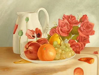 Frische Früchte und Rosen
