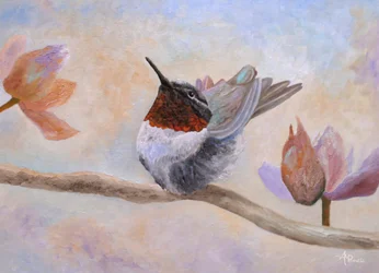 Kolibri unter Blüten