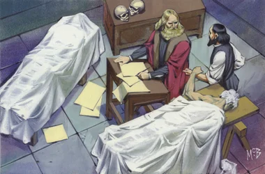 Leonardo Da Vinci untersucht die menschliche Anatomie, indem er die Leichen von Männern verwendet, die im Krankenhaus gestorben sind