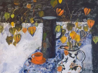 Chinesische Laternen in einem schwarzen Krug