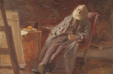 Der Maler Vilhelm Kyhn raucht seine Pfeife