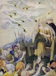 Die wilden Schwäne (Farblithografie)