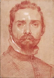 Porträt des Lautenspielers Giulio Mascheroni (Porträt du joueur de luth Giulio Mascheroni) Rötel von Annibale Carracci (Carrache) (1560-1609) ca. 1594 Albertina, Wien