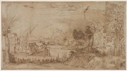 Flusslandschaft mit Booten