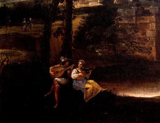 Römische Landschaft mit einer Brücke (Detail)