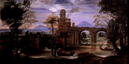 Römische Landschaft mit einer Brücke
