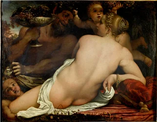Die Bacchantin, Venus, Satyr und zwei Cupidos (Detail)