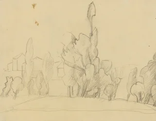 Baumlandschaft mit Häusern