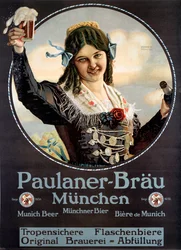 Werbeplakat für die Paulaner-Biere aus Deutschland