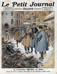Nach dem Krieg: Aufstand in Oberschlesien zwischen den deutschen und polnischen Gemeinschaften. Die Interalliierte Kommission interveniert in Schlesien und zieht Waffen aus deutschen Fabriken zurück. Illustration aus „Le petit journal“