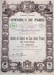 Aktie über 500 Francs in der Pariser Omnibusgesellschaft, 20. Jahrhundert Private Sammlung