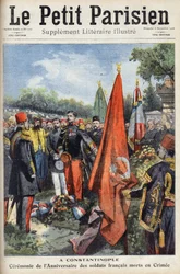 Zeremonie in Konstantinopel des Byzantinischen Reiches (Istanbul, Türkei) zum Gedenken an die in der Krim gefallenen französischen Soldaten. In „Le Petit Parisien“ am 06.09.1908