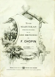 Titelblatt von „Drei Mazurken für Klavier, Opus 50“ gewidmet Leon Szmitkowski, komponiert von Frederic Chopin (1810-1849).