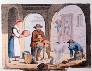 Handwerk: Der Kesselschmied. Gravur des 19. Jahrhunderts