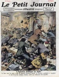 Unruhen in Florenz zwischen Kommunisten und Faschisten am 27. Februar. Intervention der Carabinieri. Illustration aus „Le petit journal“ vom 13.03.1921. Private Sammlung