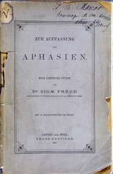 Frontispiz des Buches „Zur Auffassung der Aphasien“ von Sigmund Freud, geschenkt an Jean Martin Charcot (1825-1893) vom Autor
