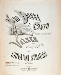 Frontispiz der Partitur von „Wein, Weib und Gesang“ von Johann Strauss