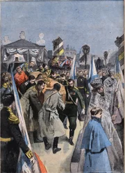 In St. Petersburg in Russland: die Beerdigung des Großfürsten Alexandrowitsch (Aleksei Aleksandrowitsch Romanow)