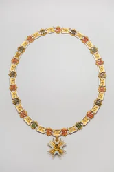 Königreich Bayern - Orden des Heiligen Hubertus: Halskette getragen von Luitpold, Herzog in Bayern (1890-1973) - Ende des 18. Jahrhunderts - Gold und Emaille - Halskette: L 122 cm; Gewicht 460 g (Anhänger inbegriffen) - Anhänger: D 7,5 cm - Privatbesitz