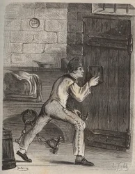 Le forcat Blouet - Gravur in „Histoire des bagnes depuis leur création à nos jours“ (1877) von Pierre Zaccone (1817-1895) (Colonia Penale - Strafkolonie) Private Sammlung