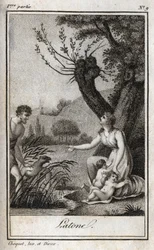 Leto, Letone, Latona. Gravur aus 1819 in „Lettres à Emilie sur la mythologie“ von Charles Albert Demoustier (1760-1801). Private Sammlung