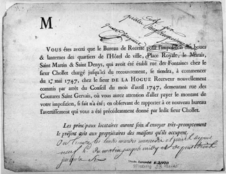 Brief vom Finanzamt über die Steuerzahlung datiert April 1747