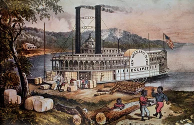 Verladung von Baumwolle auf ein Schiff am Mississippi