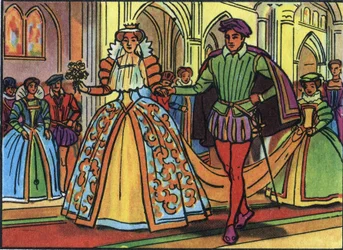 Heirat von Marie I. Stuart (1542-1587) und François II. (1544-1560) im Jahr 1558. Anonyme Illustration in 