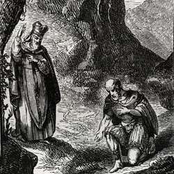 Martial von Limoges oder der heilige Martial (3. Jahrhundert) bekehrt den Anführer des keltischen Volkes der Lemoviken - Stich von 1846 in „Leben der Heiligen“. Privatsammlung.