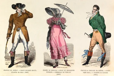 Herren- und Damenkostüme zwischen 1810 und 1812 in Paris (Herrschaft von Kaiser Napoleon I.) - private Sammlung