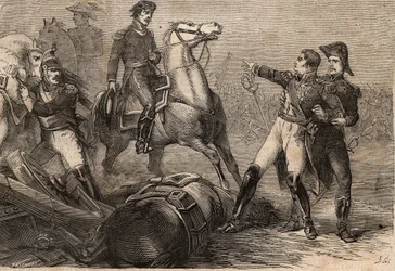 Napoleonische Kriege 1813-15 - Schlacht bei Ligny (Belgien) am 16. Juni 1815 - Tod von Jean-Baptiste Girard - Der Tod des Generals Girard. Schlacht bei Ligny (16. Juni 1815): auf dem Schlachtfeld verwundet, wurde General Girard (1775-1815) nach Paris zurüc