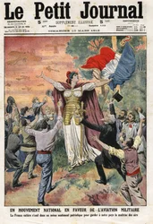 Nationale Bewegung für die Militärluftfahrt: Ganz Frankreich vereint sich in einem ähnlichen patriotischen Gefühl, um unser Land in der Luft zu kontrollieren. Gravur in „Le Petite Journal“, am 10.03.1912. Private Sammlung.